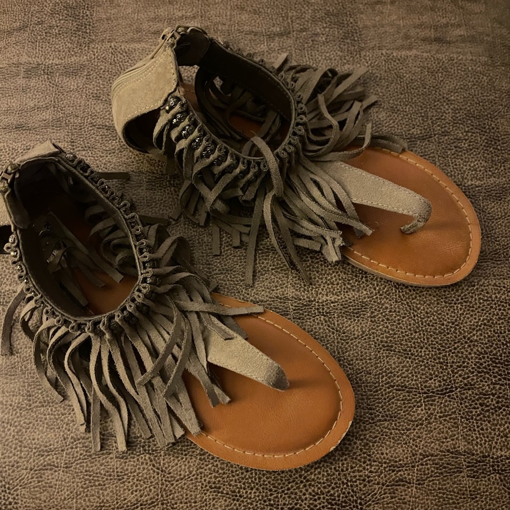 Not Rated Brand Fringe Sandals with Beaded Detail